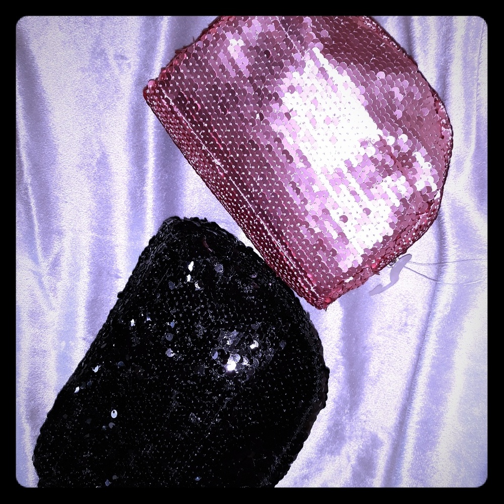 2 Sequin pink and black makeup bags